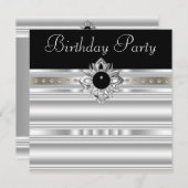 Elegant Black and Silver Womans Birthday Party Invitation (Front/Back)