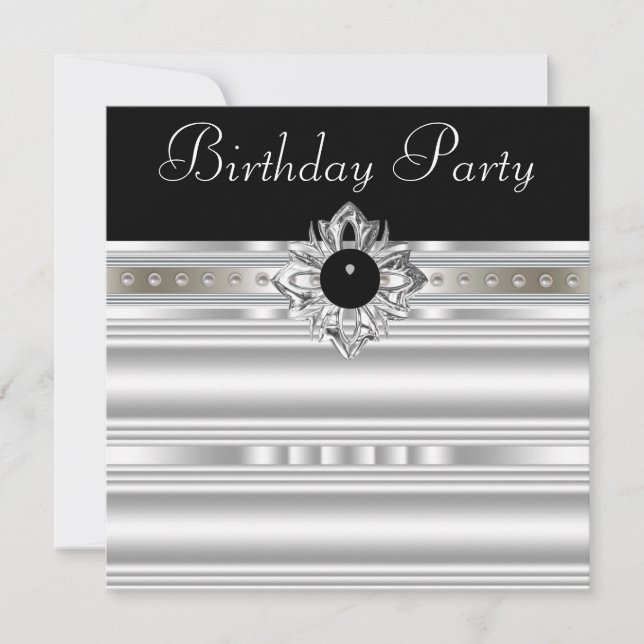 Elegant Black and Silver Womans Birthday Party Invitation (Front)