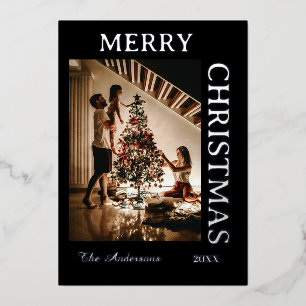 Elegant Black and SilverFoil Holiday Photo Card