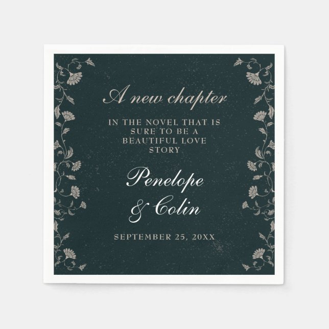 Elegant Black and Tan Vintage Library Wedding Napkin (Front)