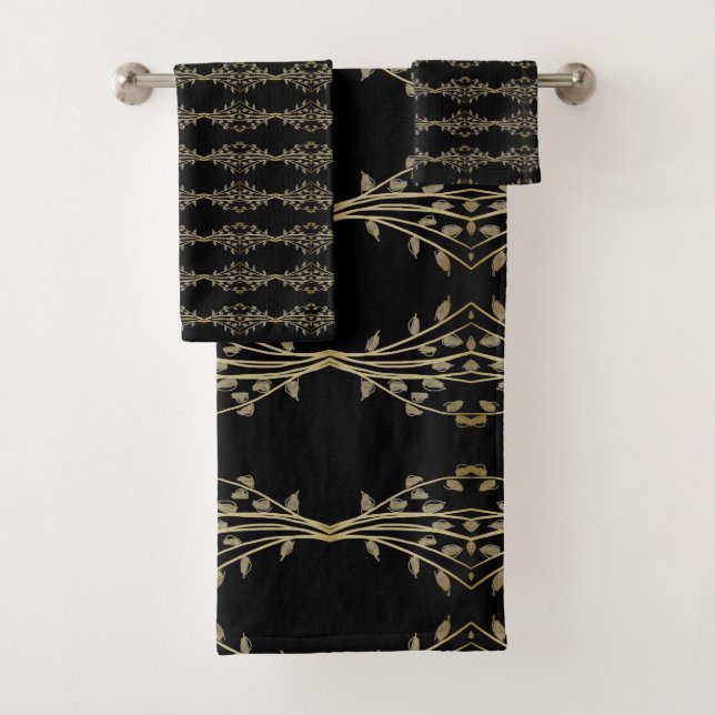 Elegant Black And Taupe Bath Towel Set (Insitu)