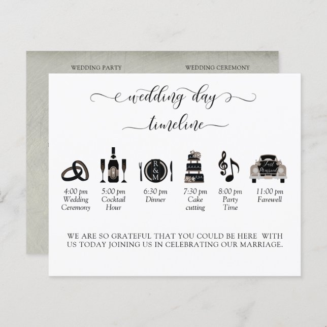 Elegant Black and Taupe Wedding Timeline, Program (Front/Back)
