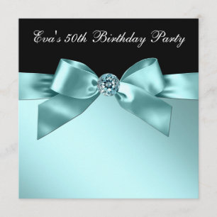 Elegant Black and Teal Blue 50th Birthday Party Invitation