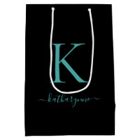Elegant Black and Teal Monogram Name