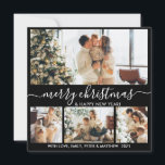 Elegant Black and White  4 Photo Collage Christmas Holiday Card<br><div class="desc">Elegant Calligraphy Minimalist Black and White 4 Photo Collage Merry Christmas Script Holiday Card. This festive, minimalist, whimsical four (4) photo holiday card template features a pretty photo collage and says „Merry Christmas and Happy New Year”! The „Merry Christmas” greeting text is written in a beautiful hand lettered swirly swash-tail...</div>