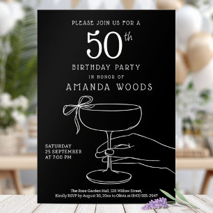 Elegant Black and White 50th Birthday Party Card