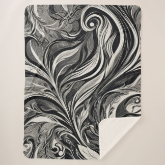 Elegant - Black and White Abstract Flow Sherpa Blanket