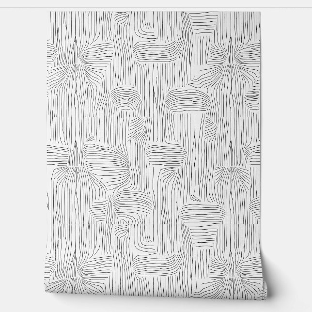 Elegant Black and White Abstract Line Pattern Wallpaper (Unrolling)