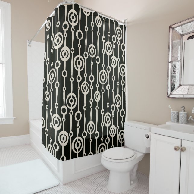 Elegant black and white abstract pattern shower curtain (In Situ)