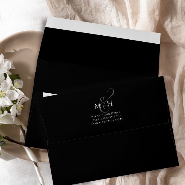 Elegant Black and White Ampersand Envelope (Black and white monogram simple minimalist envelope.)