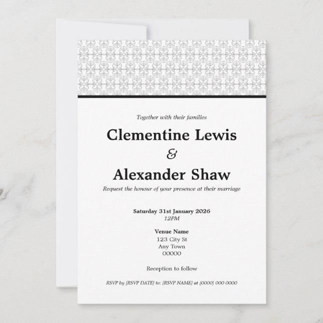 Elegant Black and White Art Deco Style Invitation (Front)