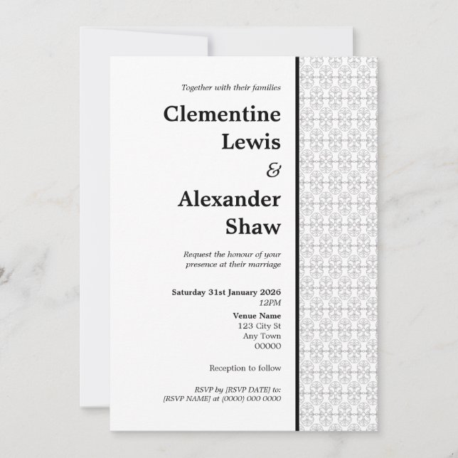 Elegant Black and White Art Deco Style  Invitation (Front)