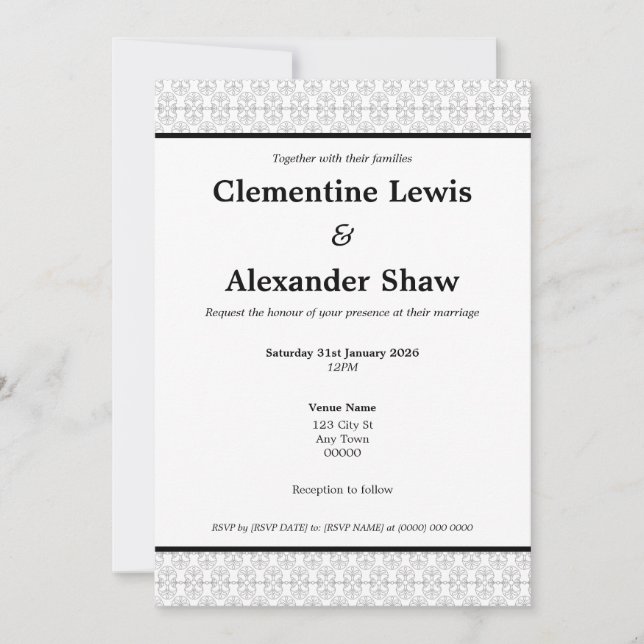 Elegant Black and White Art Deco Style Invitation (Front)