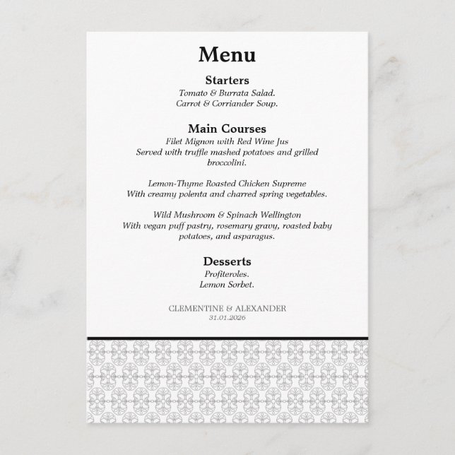 Elegant Black and White Art Deco Style Menu (Front)