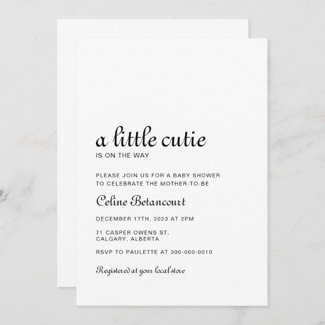 Elegant Black and White Baby Shower Invitation (Front/Back)