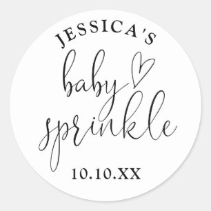 Elegant Black And White Baby Sprinkle Shower Favou Classic Round Sticker