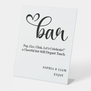 Elegant Black and White Bar Simple Script Wedding Pedestal Sign