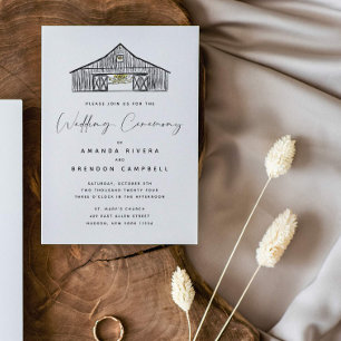 Elegant Black and White Barn Wedding Ceremony Enclosure Card