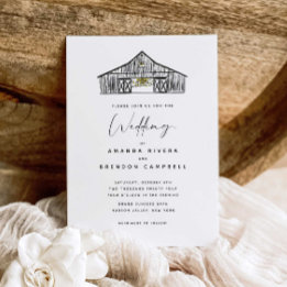 Elegant Black and White Barn Wedding Invitation