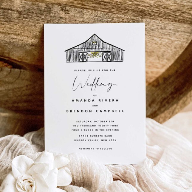Elegant Black and White Barn Wedding Invitation (Creator Uploaded)