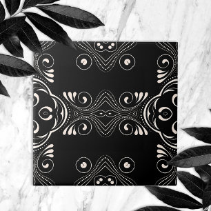 Elegant Black and White Baroque Arabesque Pattern Tile