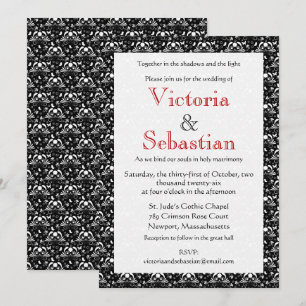 Elegant Black and White Baroque Gothic Wedding Invitation