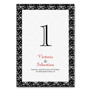 Elegant Black and White Baroque Gothic Wedding Table Number