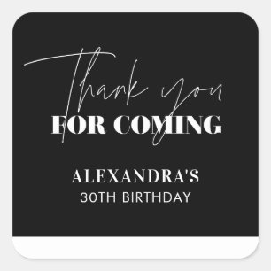 Elegant Black and White Birthday Thank you Square Sticker