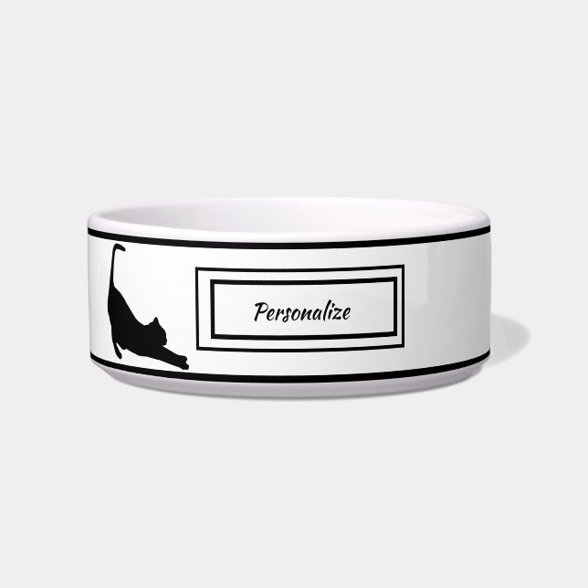 Elegant Black and White Black Cat Silhouette Cat Bowl (Front)