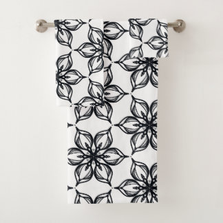 Elegant black and white blossoms bath towel set