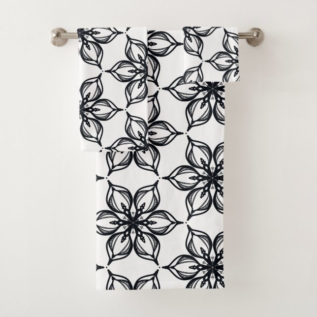 Elegant black and white blossoms bath towel set (Insitu)