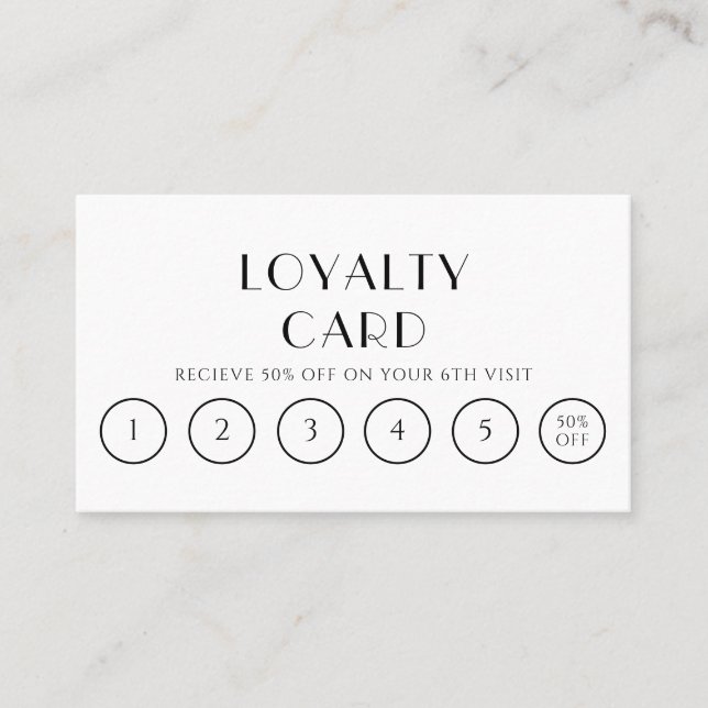Elegant Black And White Boho Modern 6 Punch  Loyalty Card (Front)