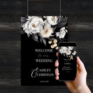 Elegant Black and white boho wedding welcome sign