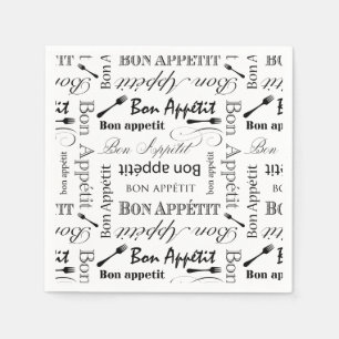 Elegant Black and White Bon Appetit French Chef Napkin