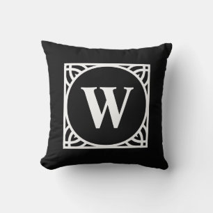 Elegant black and white Border Monogram Cushion