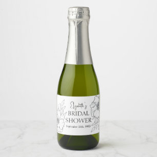 Elegant Black and White Botanical Bridal Shower Sparkling Wine Label