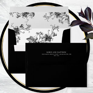 Elegant Black and White Botanical Detail Wedding Envelope