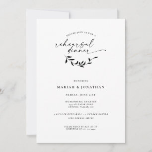 Elegant Black and White Botanical Rehearsal Dinner Invitation