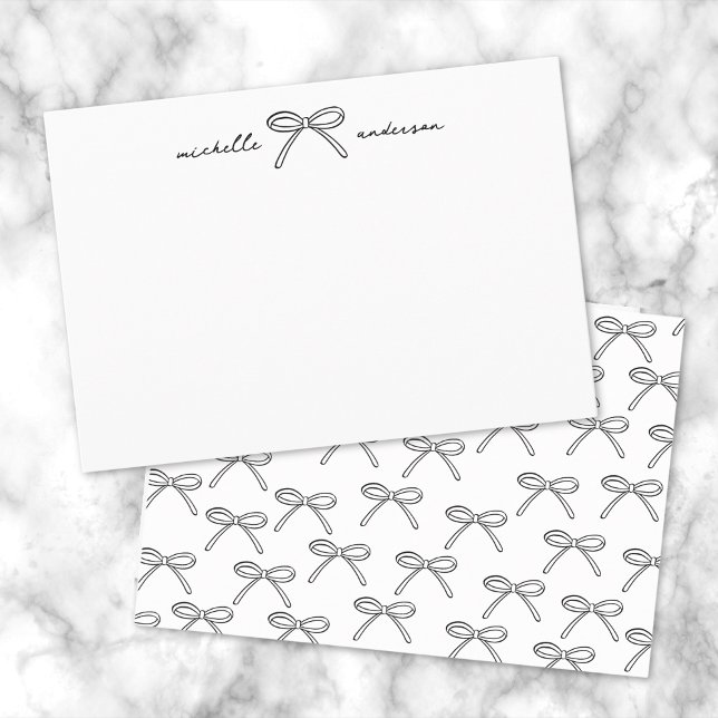 Elegant Black And White Bow Personalised Card (Personalized Minimalist Bow Name Note Card)