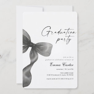 Elegant Black and White Bow Photo Graduation Invitation