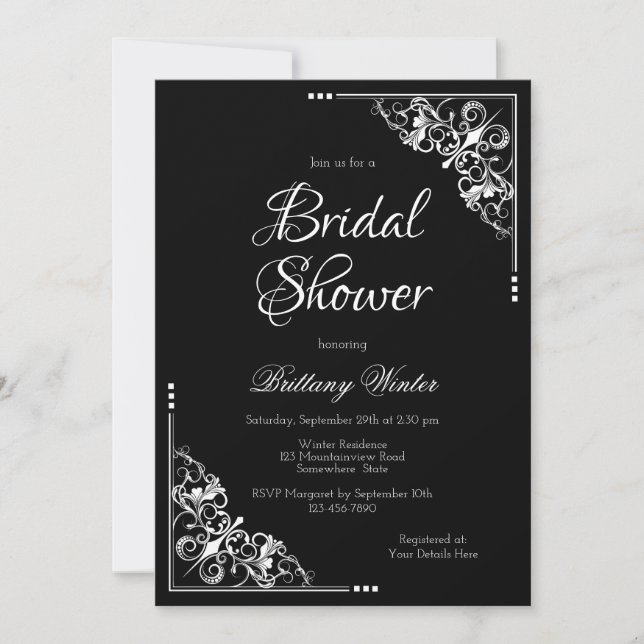 Elegant Black and White Bridal Shower Invitation (Front)