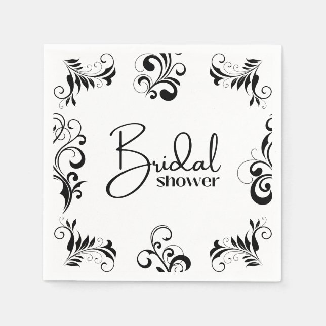 elegant black and white bridal shower napkin (Front)