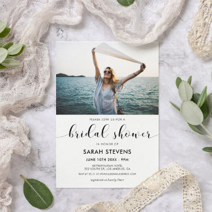 Elegant black and white bridal shower photo invitation