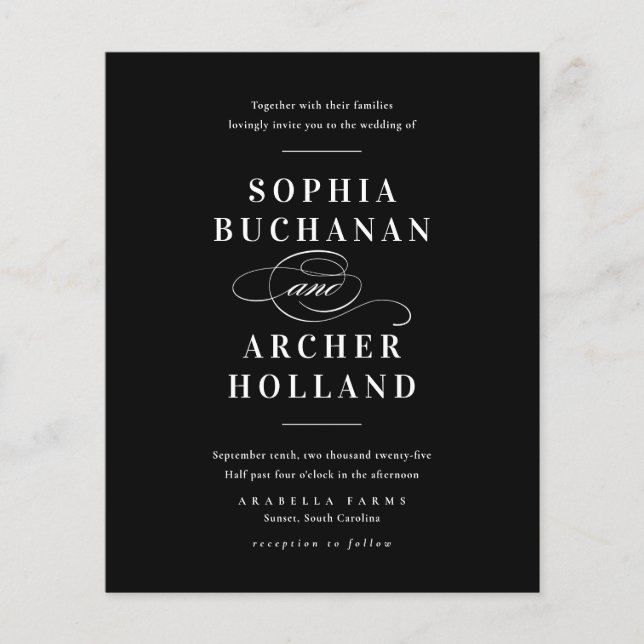 Elegant Black and White Budget Wedding Invitations (Front)