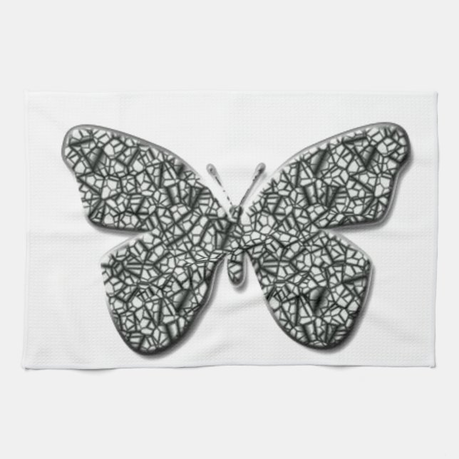 Elegant Black And White  Butterfly Tea Towel (Horizontal)