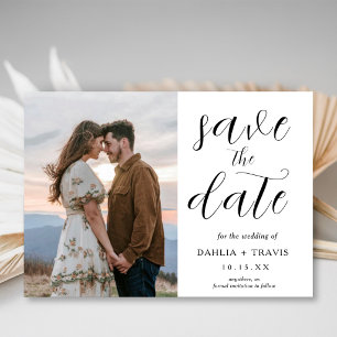 Elegant Black and White Calligraphy Save the Date Magnetic Invitation
