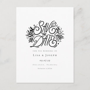 Elegant Black and White Calligraphy Save the Date Postcard