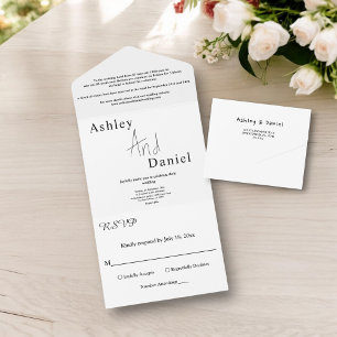 Elegant Black And White Calligraphy Script Wedding All In One Invitation