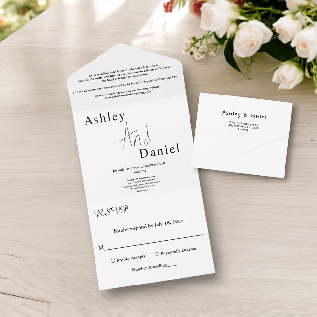 Elegant Black And White Calligraphy Script Wedding All In One Invitation (Creator Uploaded)