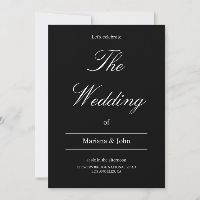 Elegant Black and white calligraphy Simple wedding Invitation (Front)